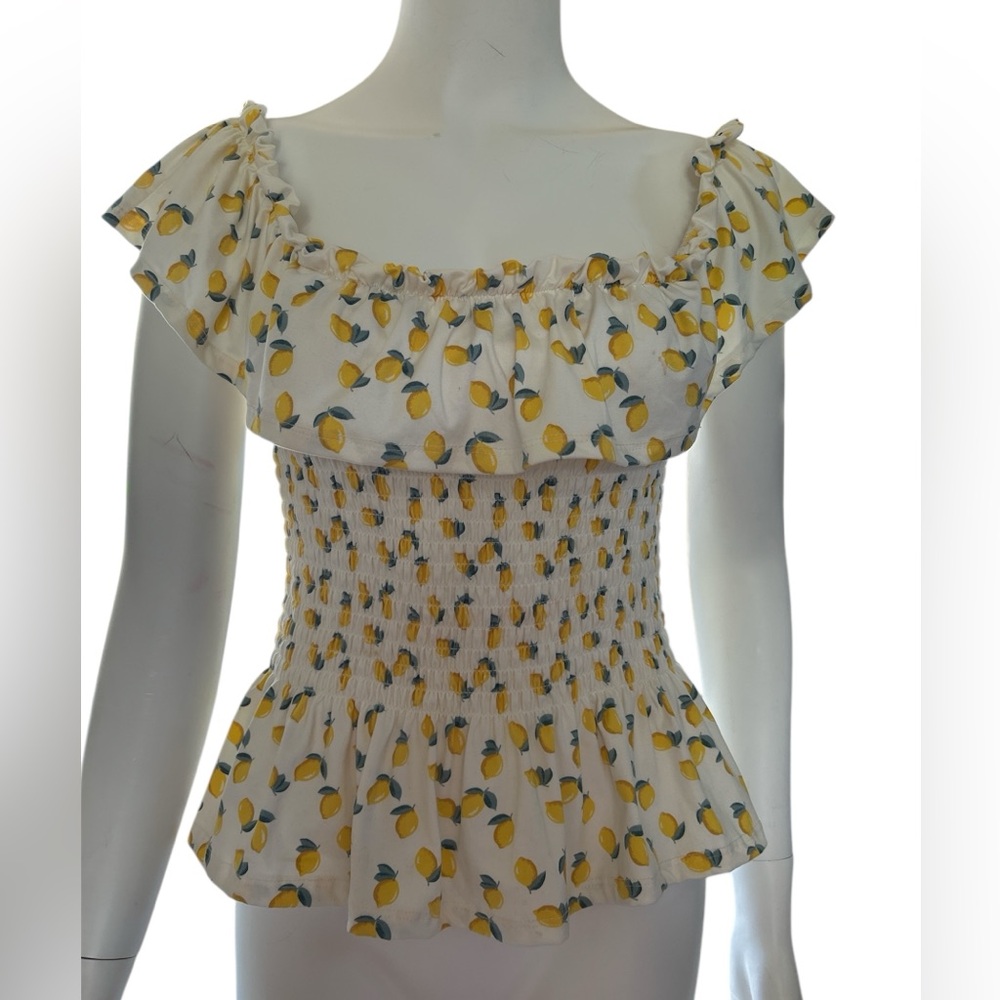Soho Girls Yellow and Green Peplum Blouse with Cap Sleeves